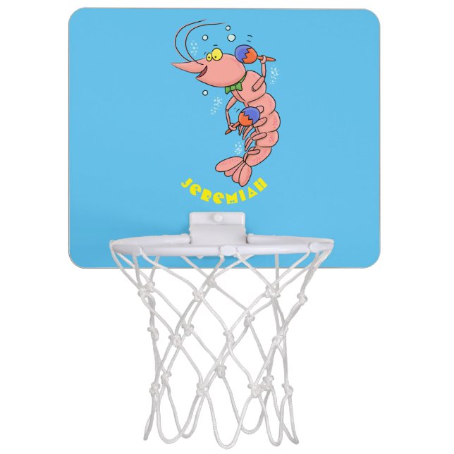 Cute happy shrimp, prawn cartoon mini basketball hoop (Front)