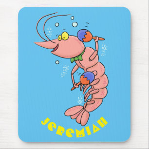 Cute happy shrimp, prawn cartoon mouse pad
