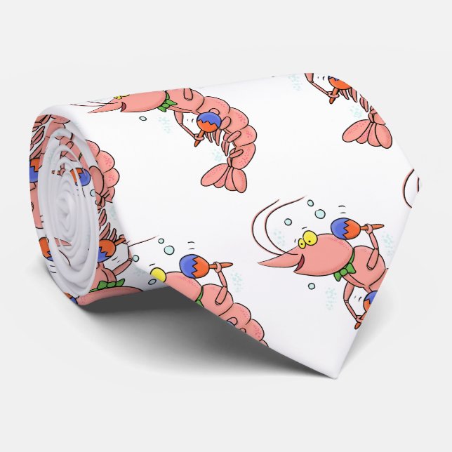 Cute happy shrimp, prawn cartoon neck tie (Rolled)