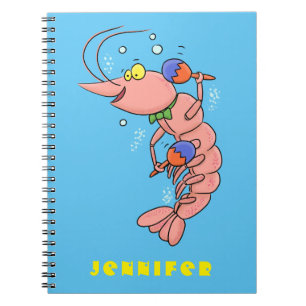 Cute happy shrimp, prawn cartoon notebook