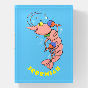 Cute happy shrimp, prawn cartoon paperweight