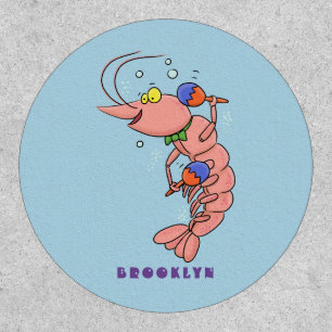 Cute happy shrimp, prawn cartoon patch