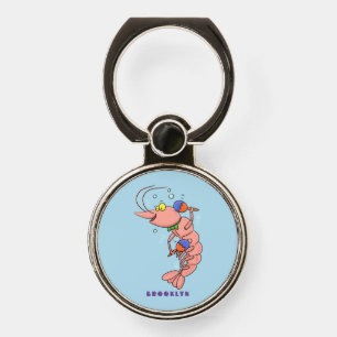 Cute happy shrimp, prawn cartoon phone ring stand