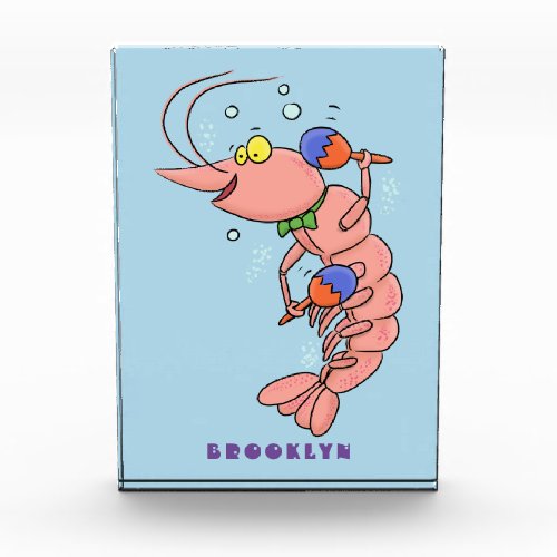 Cute happy shrimp prawn cartoon photo block