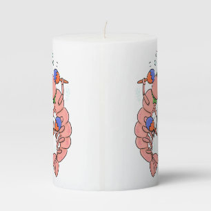 Cute happy shrimp, prawn cartoon pillar candle