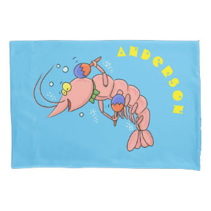 Cute happy shrimp, prawn cartoon pillow case