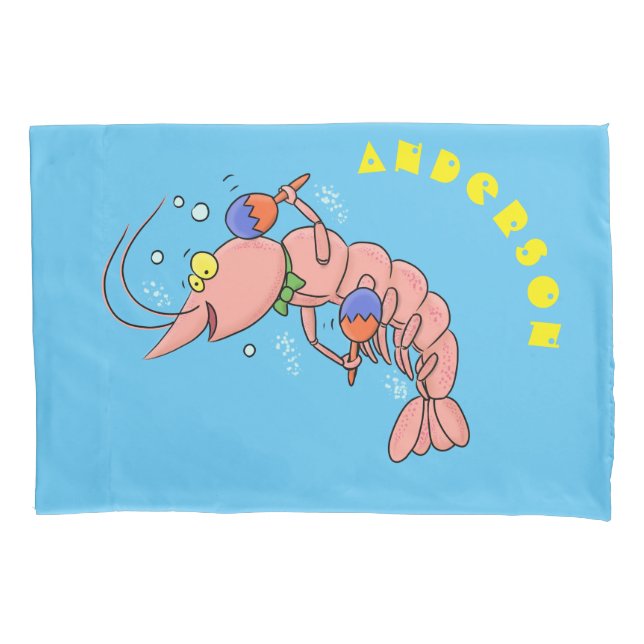 Cute happy shrimp, prawn cartoon pillow case (Front)
