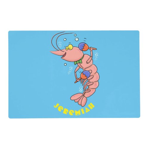 Cute happy shrimp prawn cartoon placemat