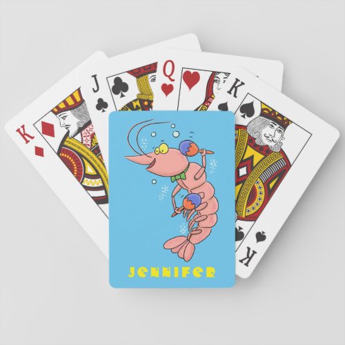 Cute happy shrimp prawn cartoon playing cards