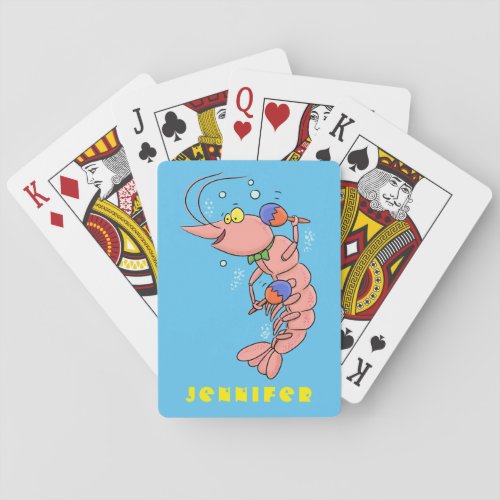 Cute happy shrimp prawn cartoon poker cards