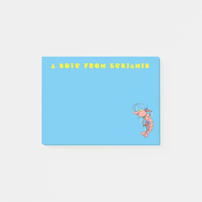Cute happy shrimp, prawn cartoon post-it notes (Front)