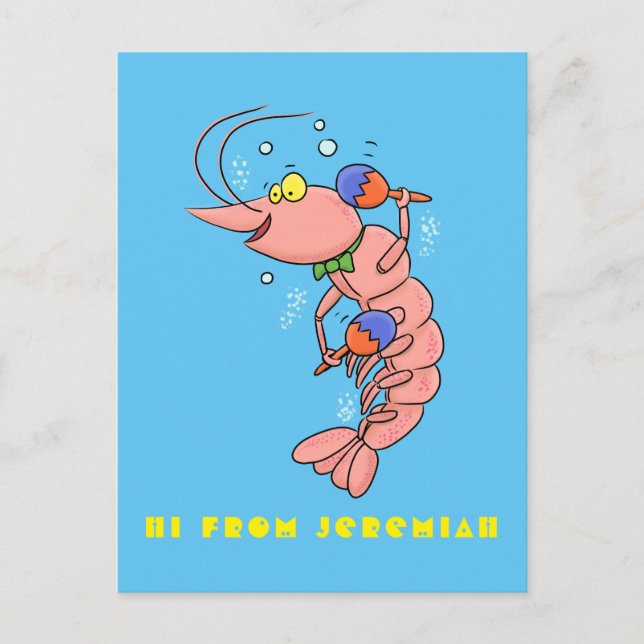 Cute happy shrimp, prawn cartoon postcard (Front)