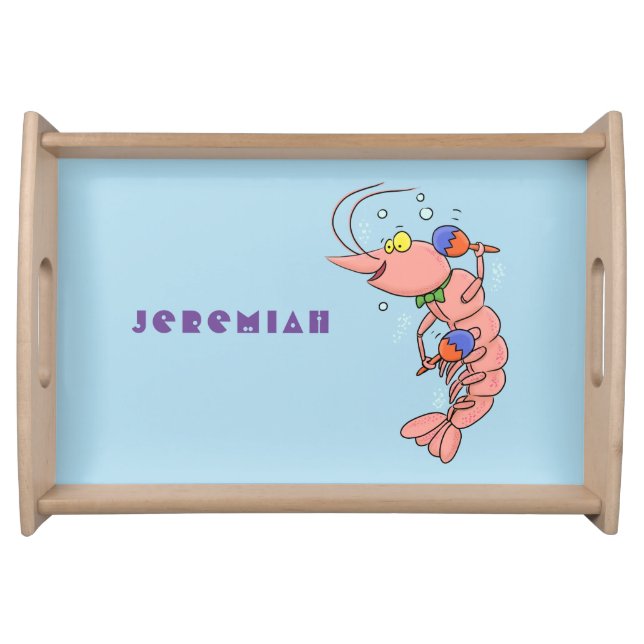 Cute happy shrimp, prawn cartoon serving tray (Front)