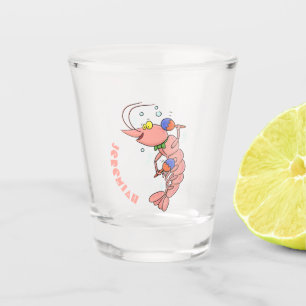 Cute happy shrimp, prawn cartoon shot glass