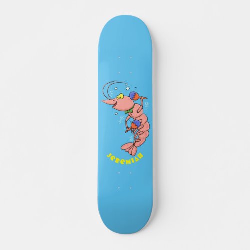 Cute happy shrimp prawn cartoon skateboard