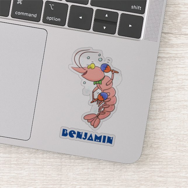 Cute happy shrimp, prawn cartoon sticker (Detail)