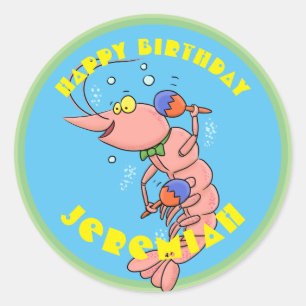 Cute happy shrimp, prawn cartoon sticker