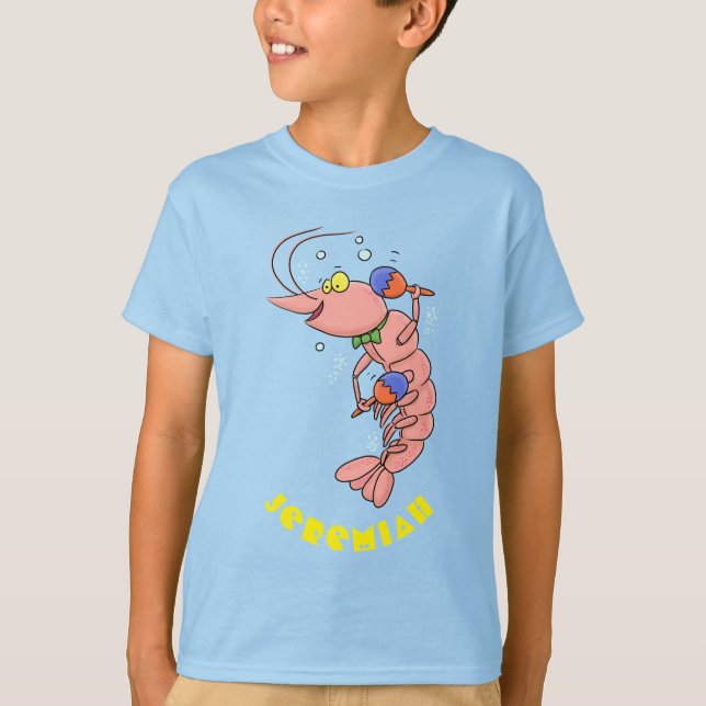 Cute happy shrimp, prawn cartoon T-Shirt (Front)