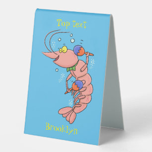 Cute happy shrimp, prawn cartoon table tent