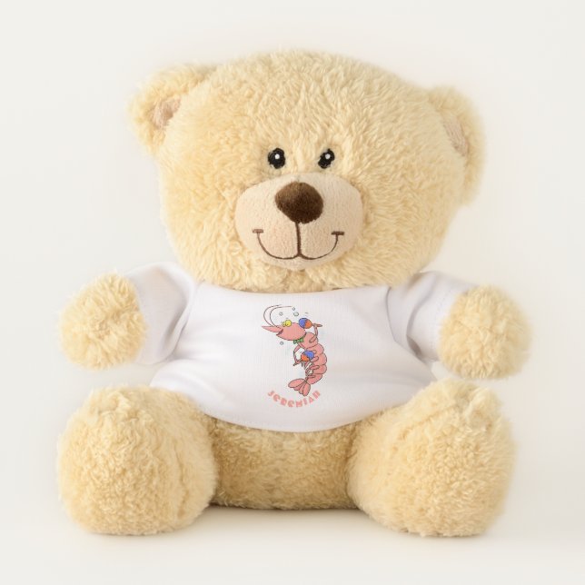 Cute happy shrimp, prawn cartoon teddy bear (Front)