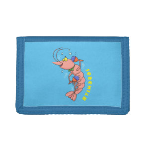 Cute happy shrimp, prawn cartoon tri-fold wallet