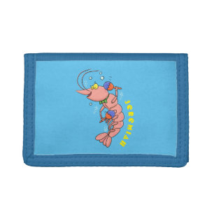 Cute happy shrimp, prawn cartoon tri-fold wallet