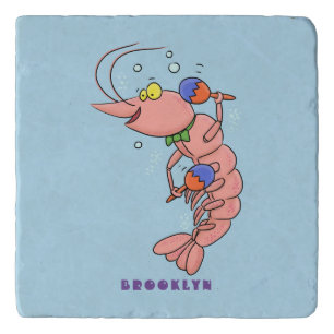 Cute happy shrimp, prawn cartoon trivet
