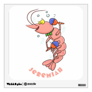 Cute happy shrimp, prawn cartoon wall decal