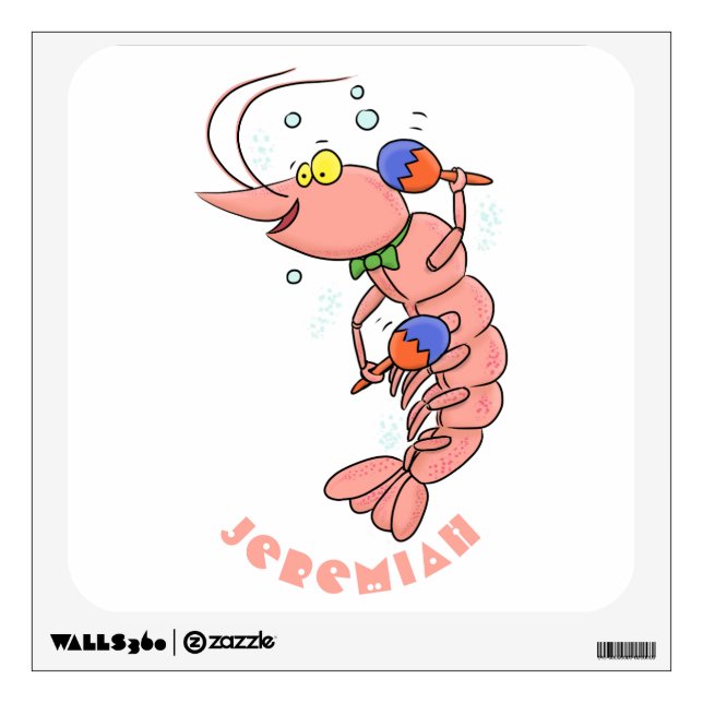 Cute happy shrimp, prawn cartoon wall decal (Front)