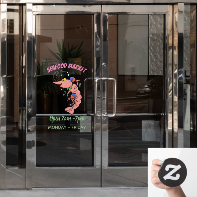 Cute happy shrimp, prawn cartoon window cling (Office Door)