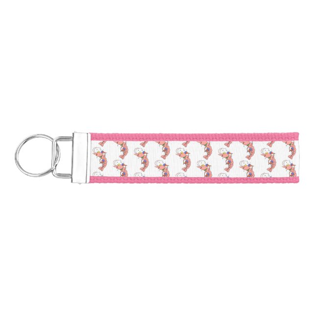 Cute happy shrimp, prawn cartoon wrist keychain (Keys on Left)