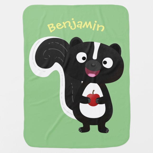 Cute happy skunk cartoon illustration baby blanket (Front)