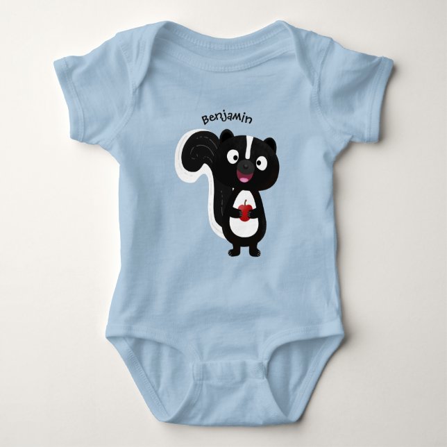 Cute happy skunk cartoon illustration baby bodysuit (Front)