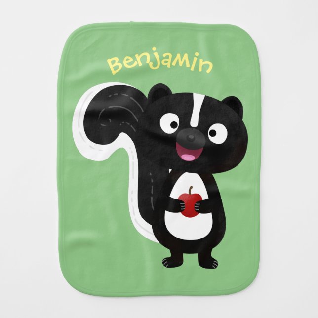 Cute happy skunk cartoon illustration baby burp cloth (Front)