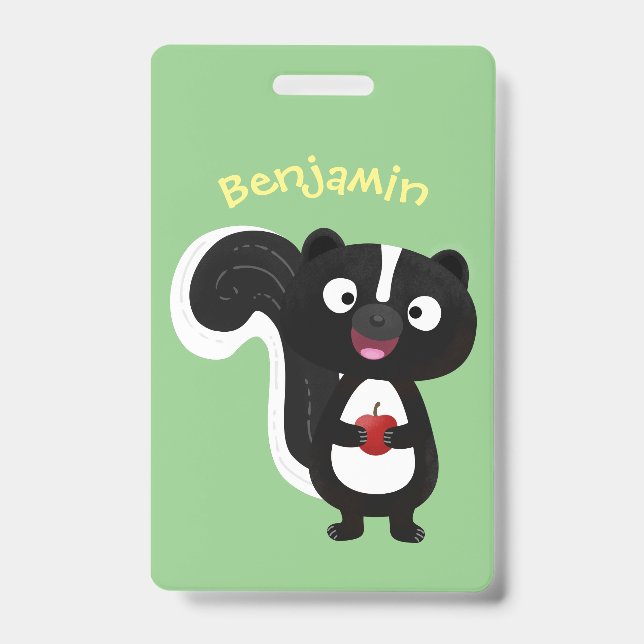 Cute happy skunk cartoon illustration badge (Front)
