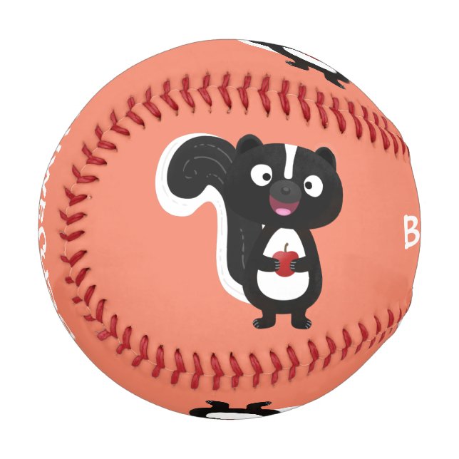 Cute happy skunk cartoon illustration baseball (Front Left)