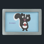 Cute happy skunk cartoon illustration belt buckle<br><div class="desc">This cute,  happy skunk is holding a cherry and is just waiting to put a smile on your face. Drawn in fun cartoon style.</div>
