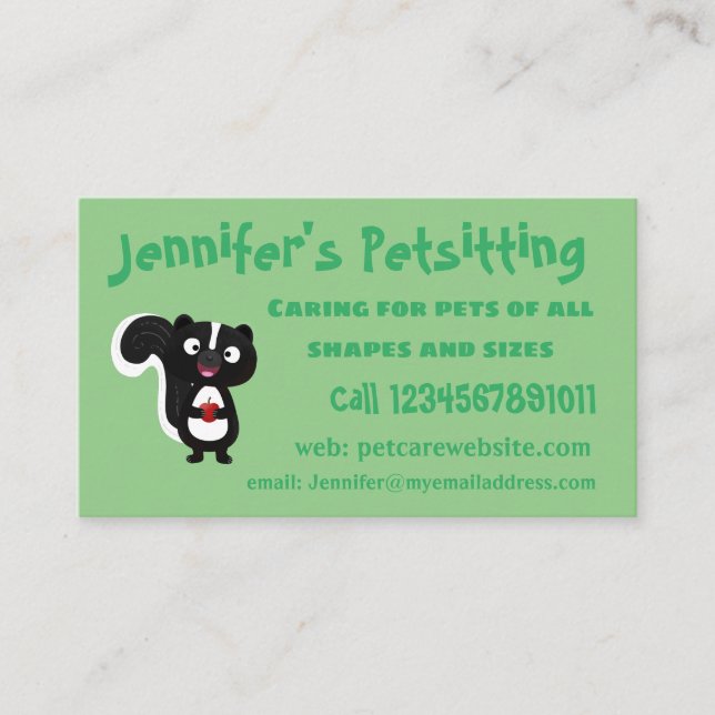 Cute happy skunk cartoon illustration business card (Front)
