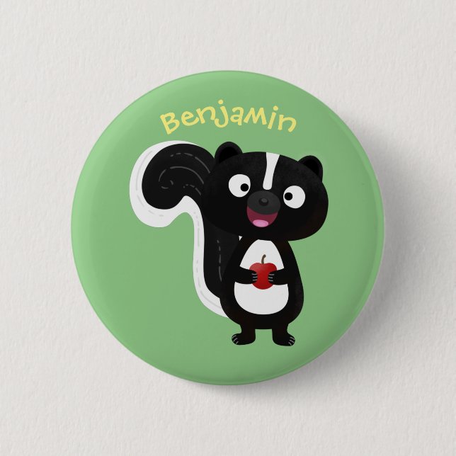 Cute happy skunk cartoon illustration button (Front)