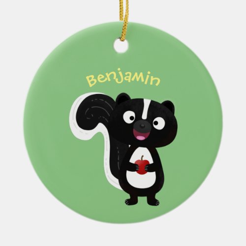 Cute happy skunk cartoon illustration ceramic ornament