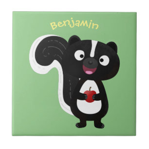 Cute happy skunk cartoon illustration ceramic tile