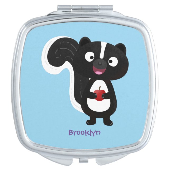 Cute happy skunk cartoon illustration compact mirror (Front)