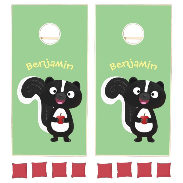 Cute happy skunk cartoon illustration cornhole set (Set)