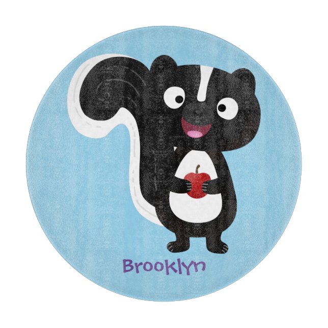 Cute happy skunk cartoon illustration cutting board (Front)