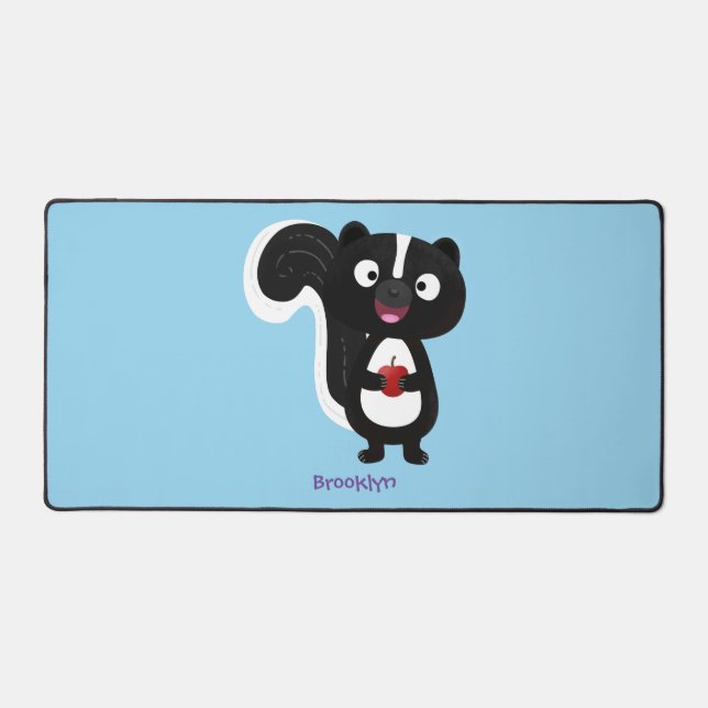 Cute happy skunk cartoon illustration desk mat (Front)