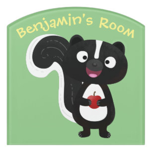 Cute happy skunk cartoon illustration door sign