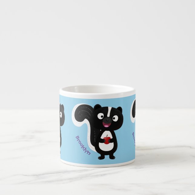 Cute happy skunk cartoon illustration espresso cup (Front)