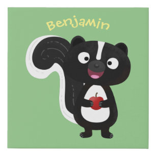 Cute happy skunk cartoon illustration faux canvas print