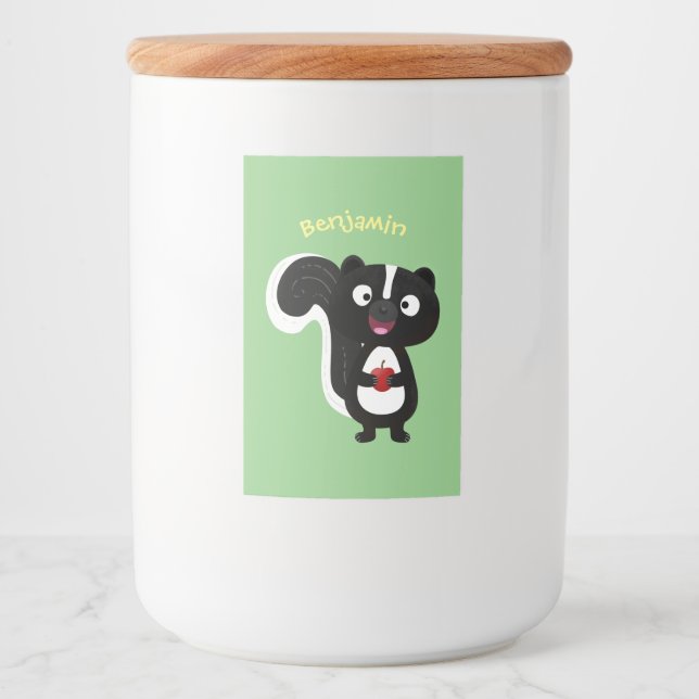 Cute happy skunk cartoon illustration food label (Front)