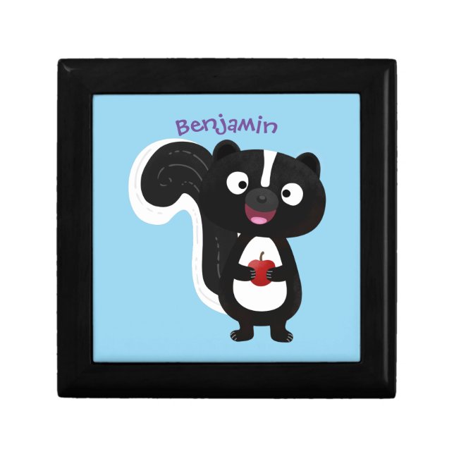 Cute happy skunk cartoon illustration gift box (Front)